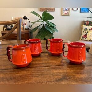 Vintage Metlox Red Rooster Red Poppytrail Vernon Mugs Set of 4 USA